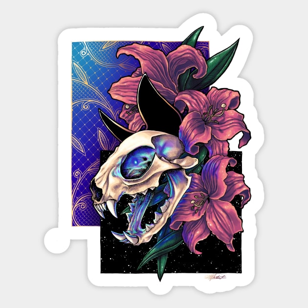 Cat Skull & Flowers (Sp/Lace Art Series) Sticker by Indi Martin